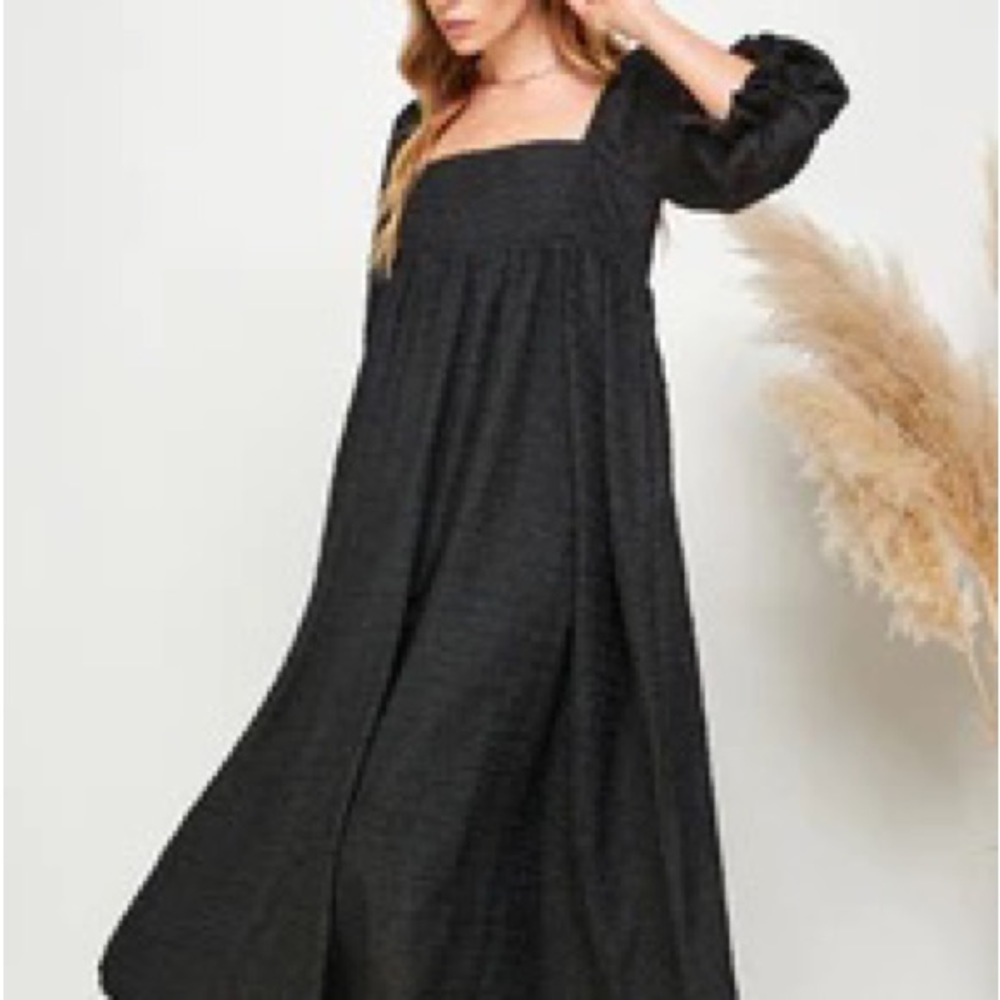 Halston Textured Maxi Dress with Puff Sleeve and Pockets